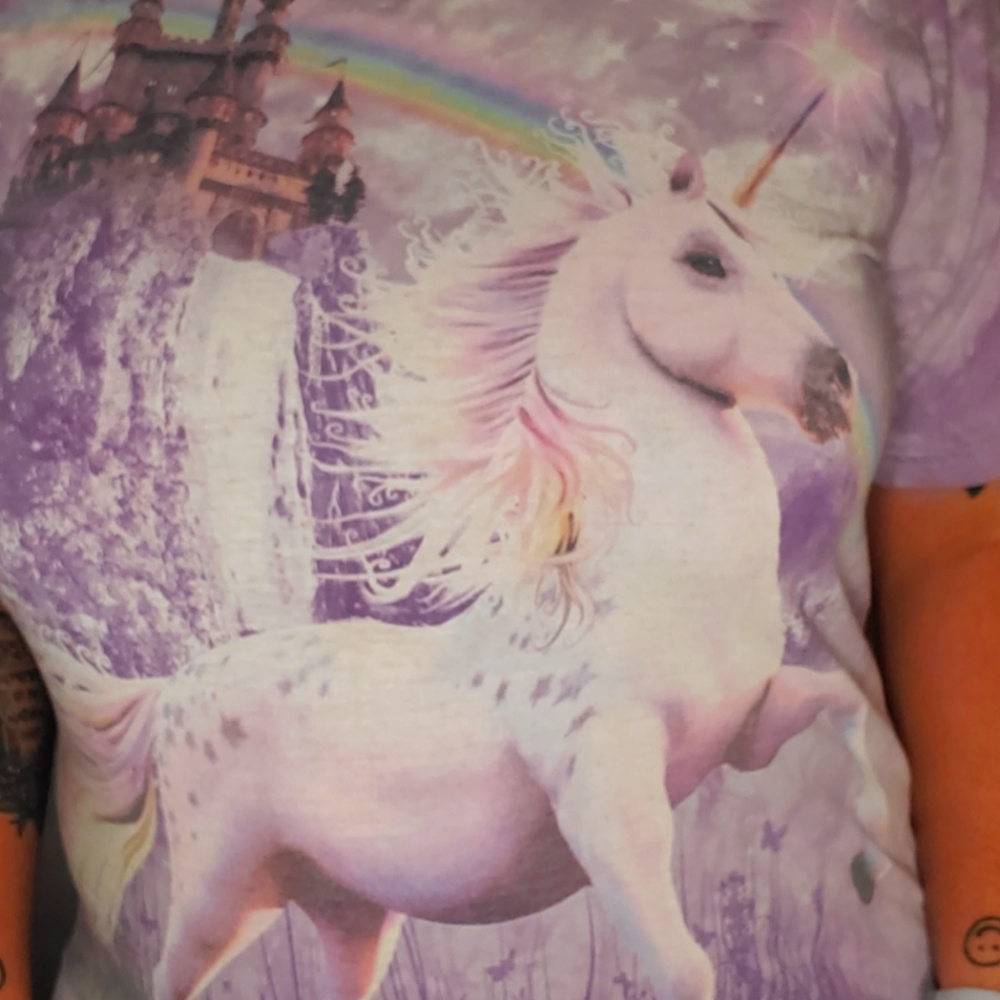 The Mountain Unicorn Castle tiedye purple t-shirt